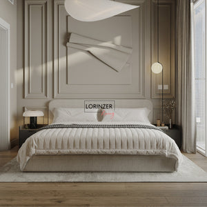 Ella Boucle Bed Frame With Ottoman Storage Lorinzer living