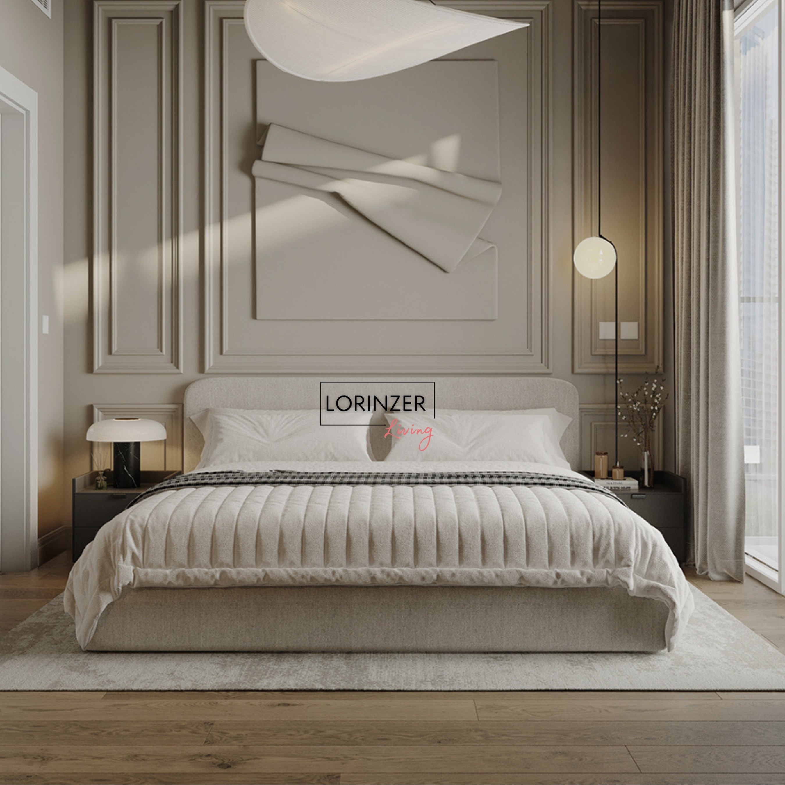 Ella Boucle Bed Frame With Ottoman Storage