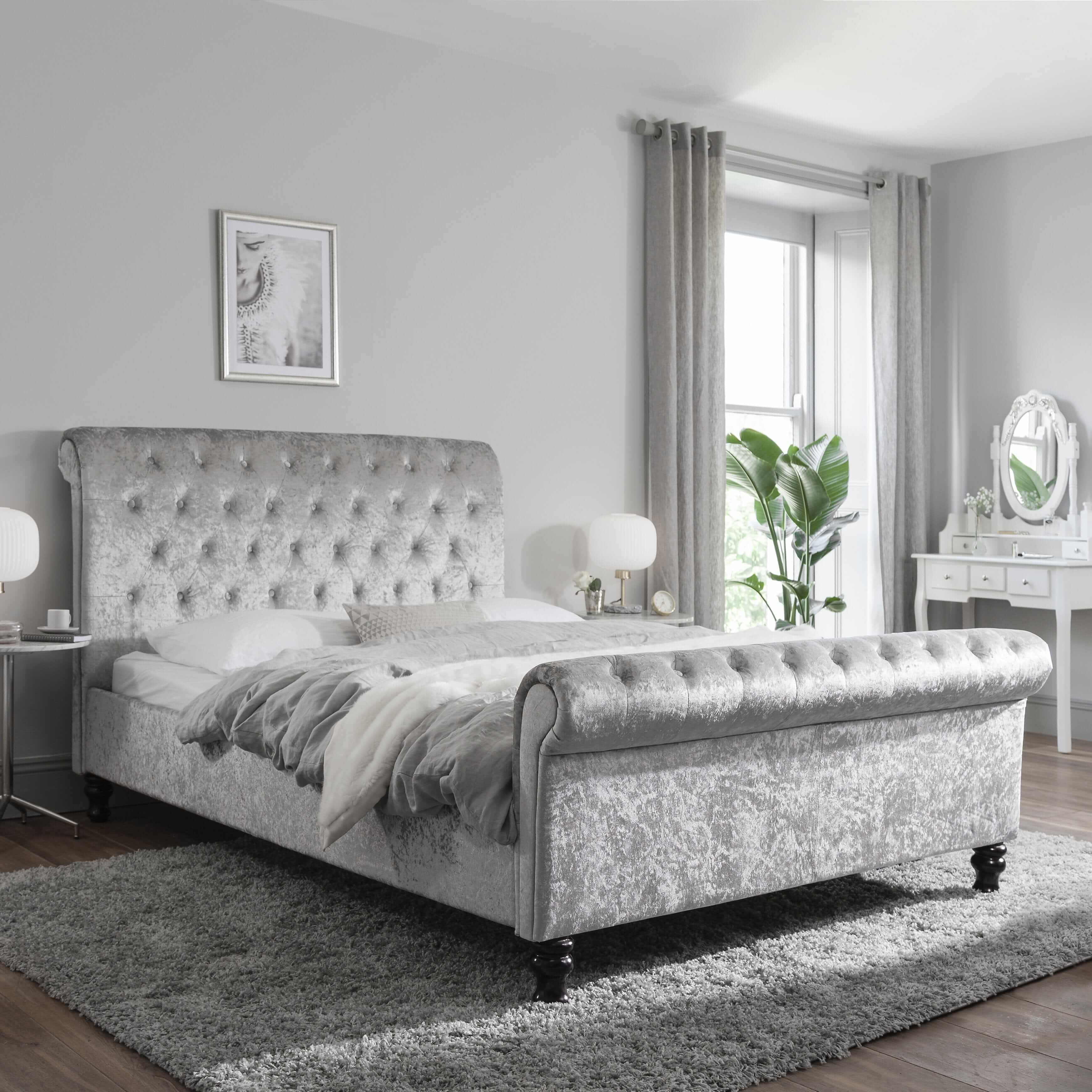 Crushed velvet sleigh bed double deals