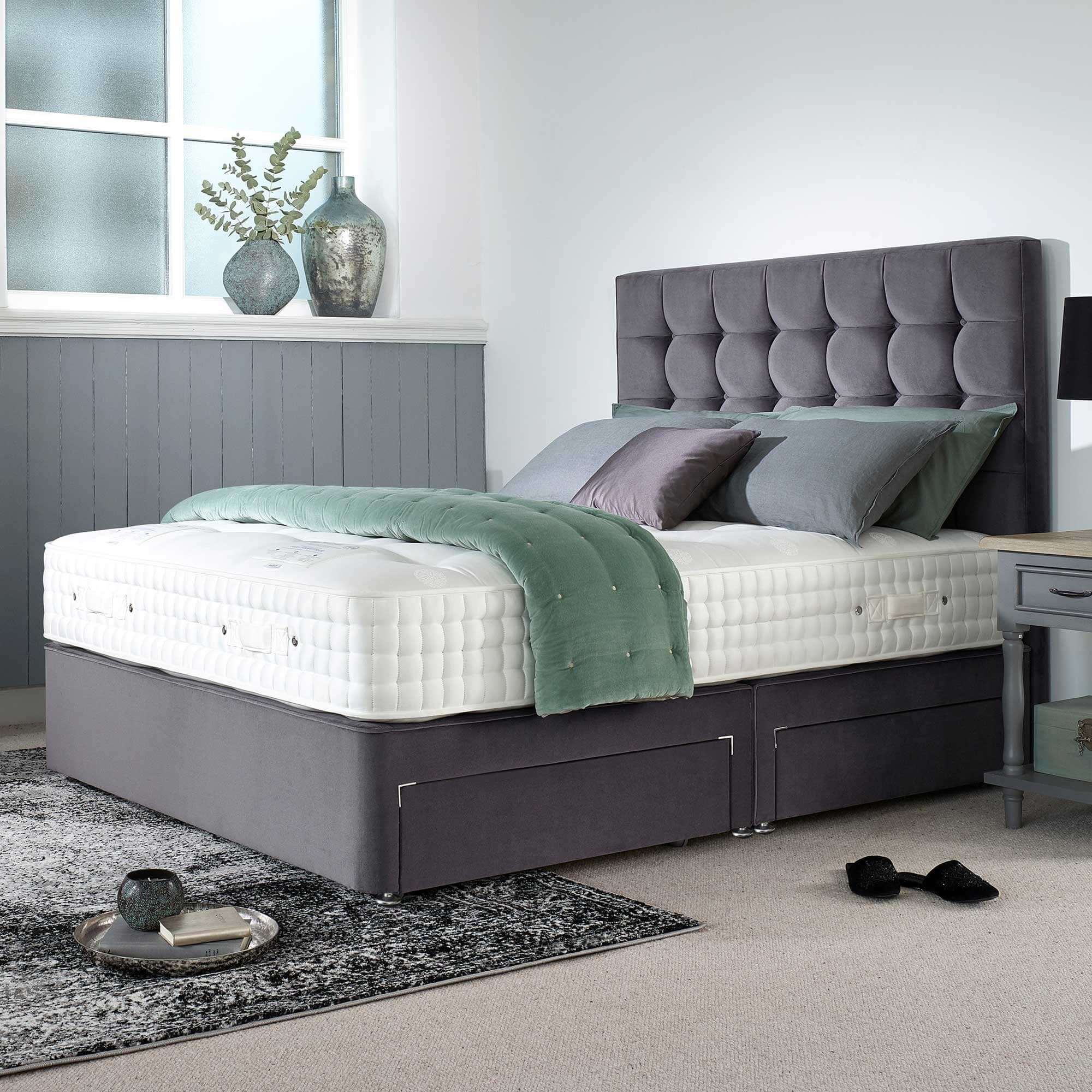 Helios Cube Storage Divan Bed grey plush Lorinzer Living