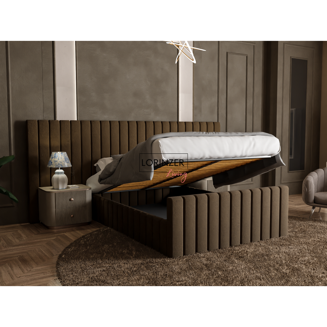 Lisbon Tall & Wide Panel Headboard Bed Frame with Ottoman Option