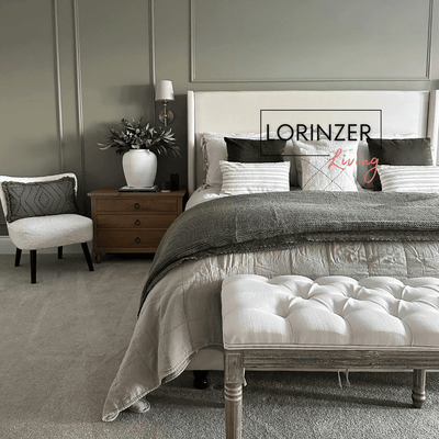 Venus Linen cream winged bed Ottoman – high headboard, tall headboard, cream bed | Lorinzer Living