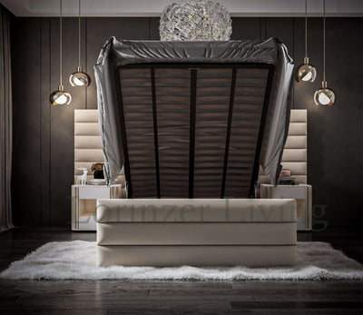 Seattle Cream tall and wide panel headboard bed