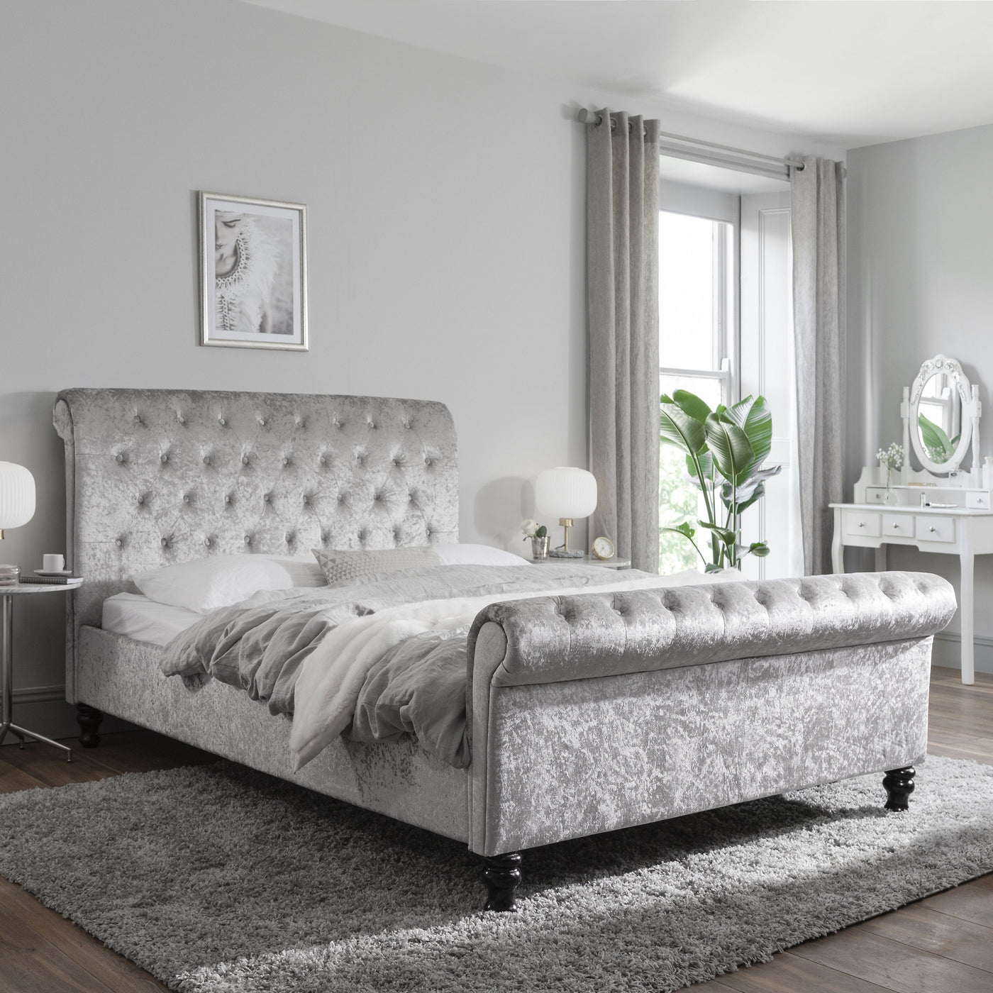 Silver lining Chesterfield Sleigh Scroll Bed Frame