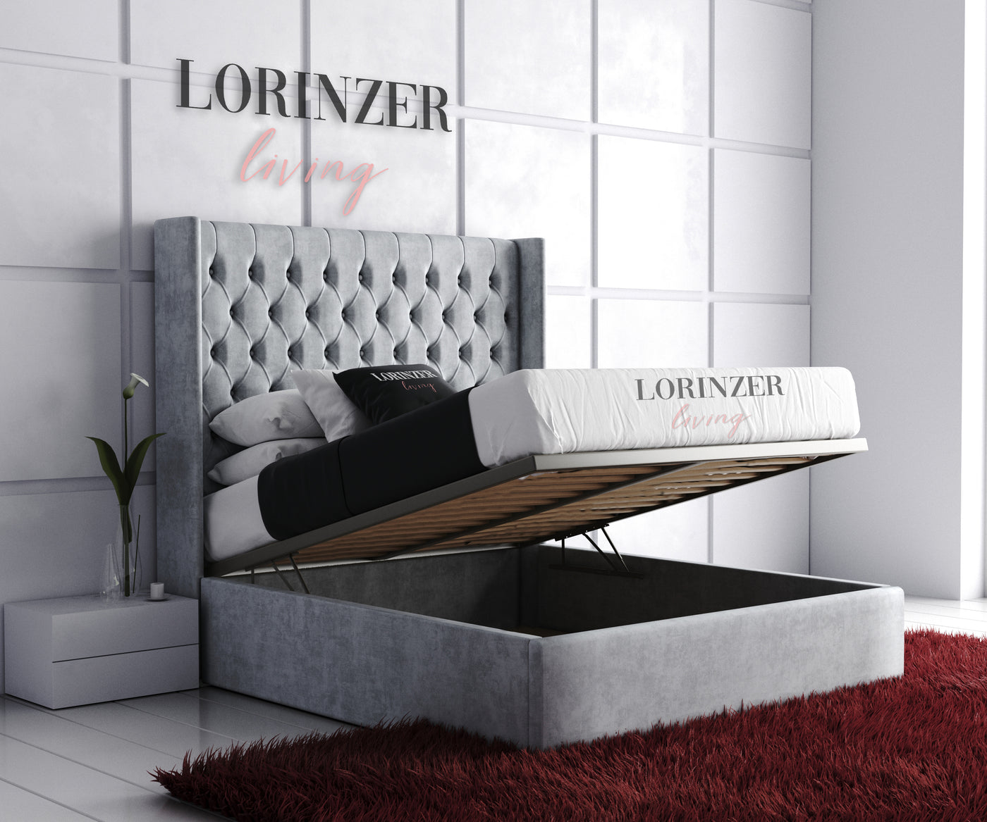 Adrian Silver Naple Ottoman Storage Bed - Lorinzer Living