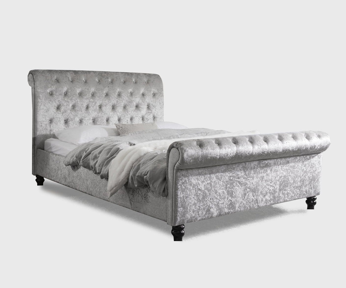 Silver lining Chesterfield Sleigh Scroll Bed Frame - Lorinzer Living