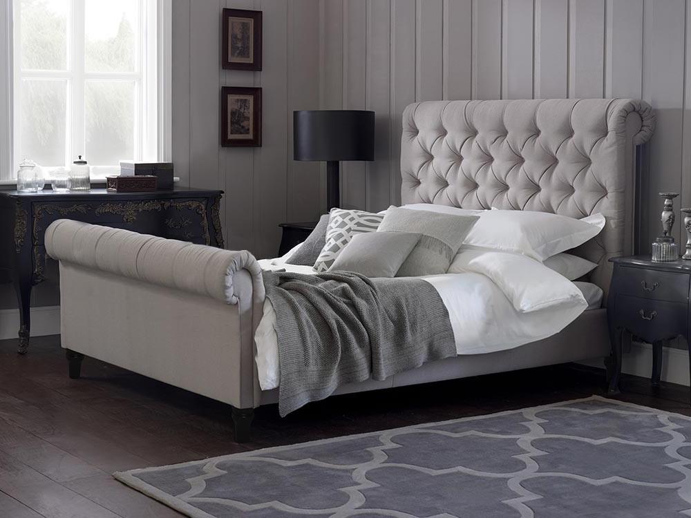 Julia Cream Naple Chesterfield Sleigh Scroll Bed Frame lorinzer living - 0