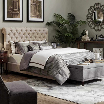 chesterfield cream chenille normandy sleigh bed frame