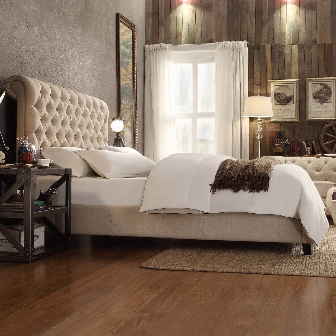 chesterfield cream chenille normandy sleigh bed frame