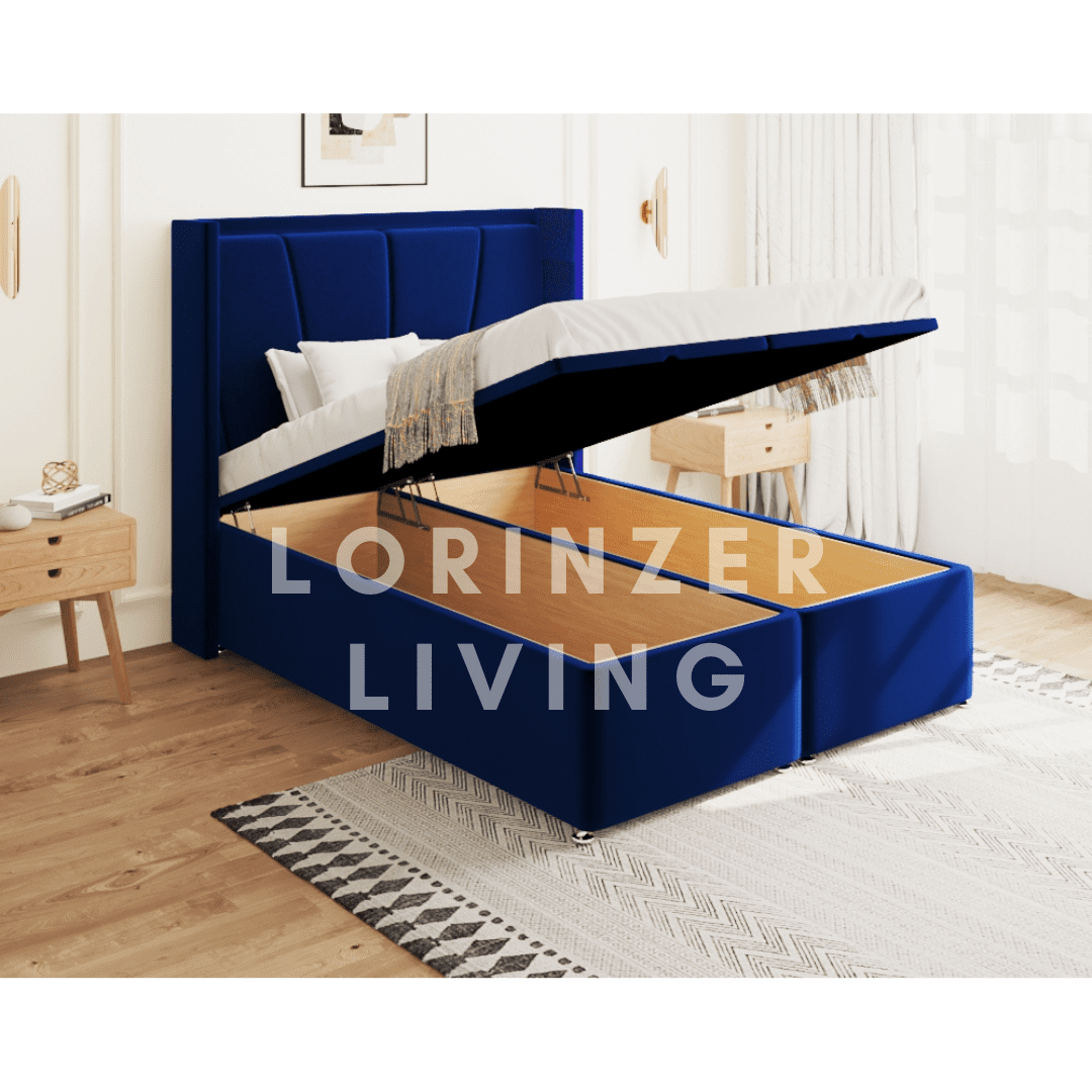 Neptune blue ottoman winged bed Lorinzer Living