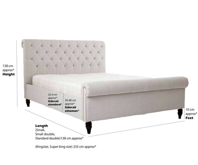 Elijah chrome studded cream naple sleigh bed frame